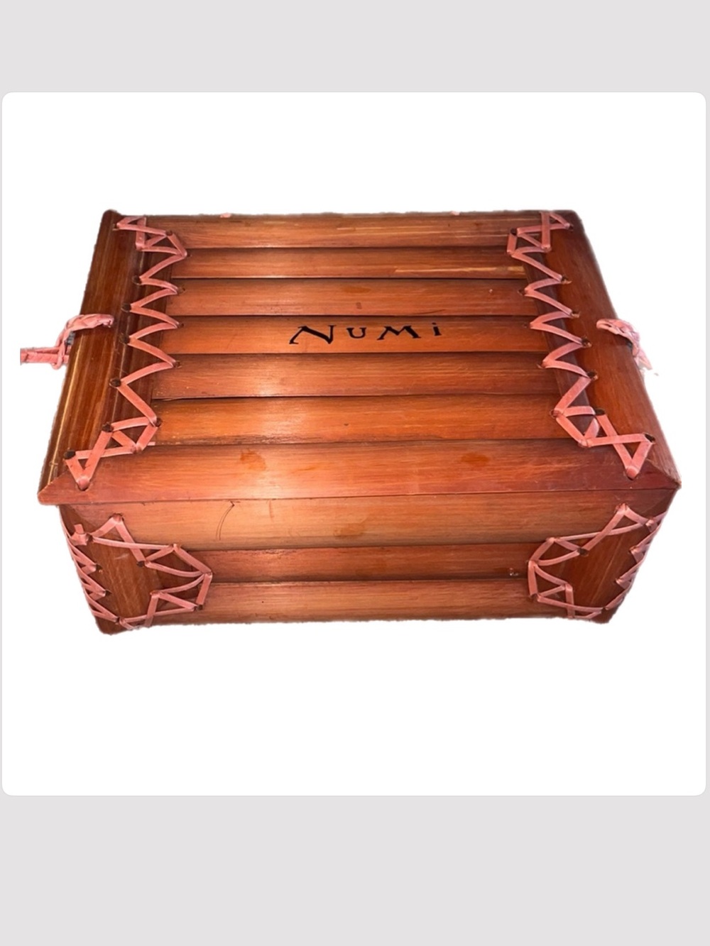 New, NUMI Bamboo woven decorative box. 8x10”